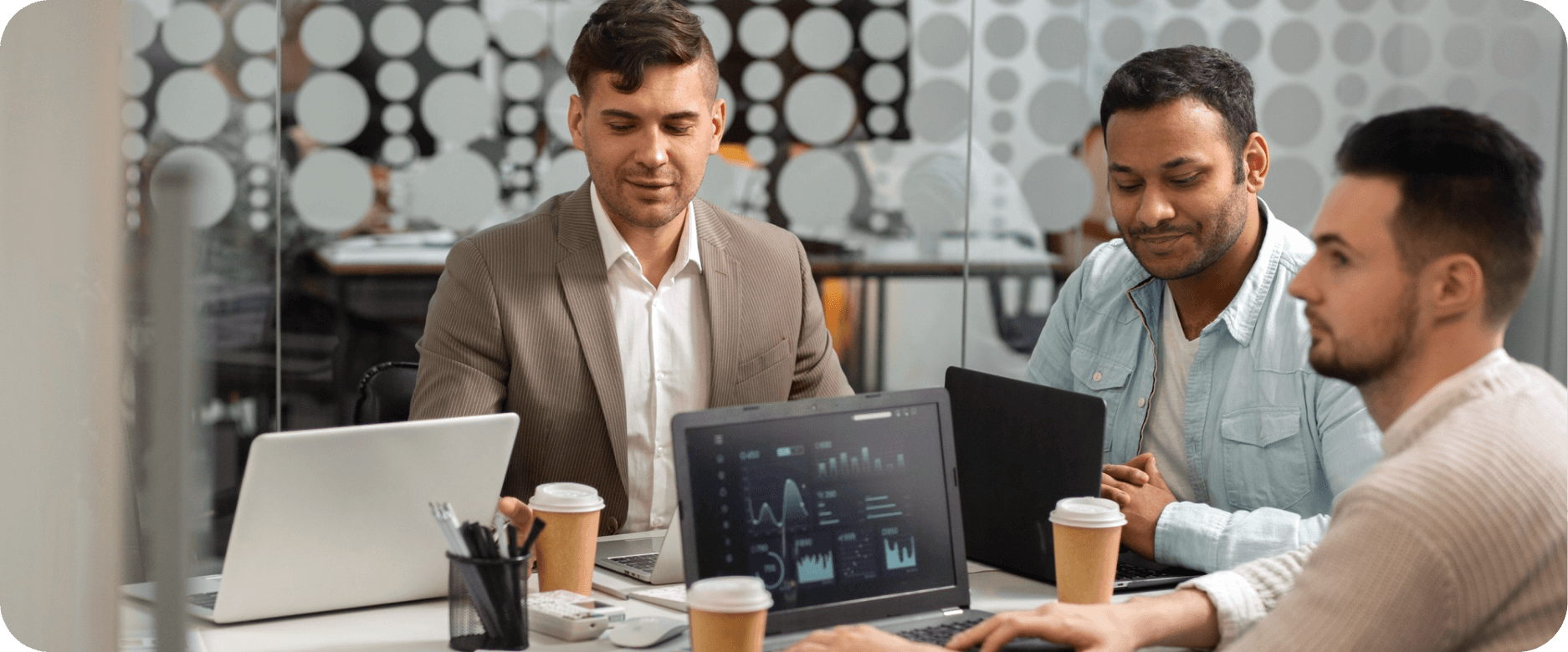 Professional team collaborating on digital products